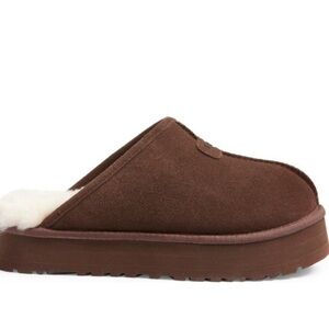 UGG Brown Suede Platform Mule Slippers